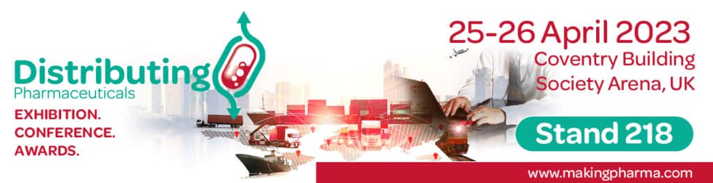 Tek Troniks exhibition stand showcasing cold chain monitoring and data logging equipment at the Distributing Pharmaceuticals conference.